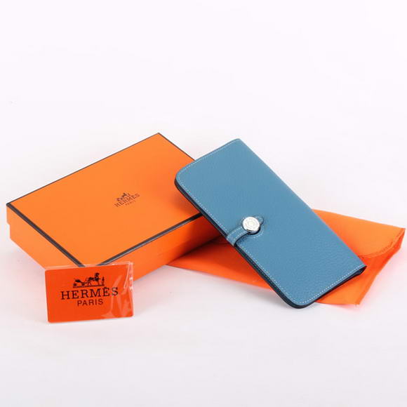 1:1 Quality Hermes Dogon Togo Leather Wallet Travel Case A808 Blue Replica - Click Image to Close